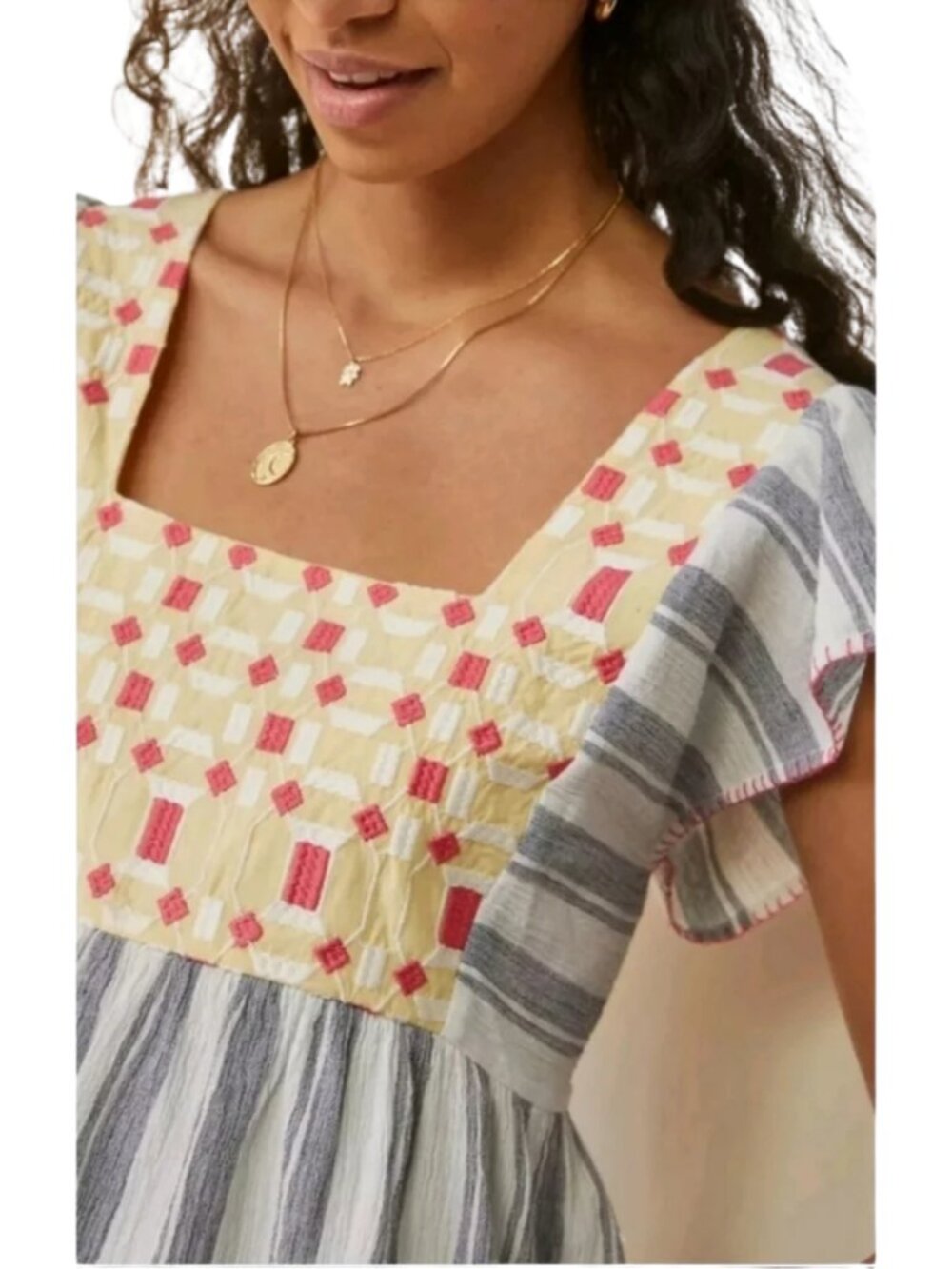 Anthropologie Forever That Girl Basel Embroidered Tunic Top Size 10 Cotton - Picture 7 of 7
